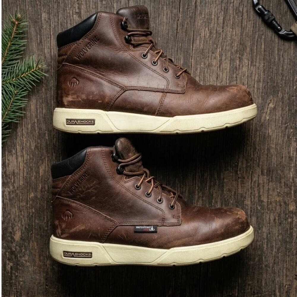 Wolverine DuraShocks Waterproof Plus Brown Leather Work Boots Mens Size 10